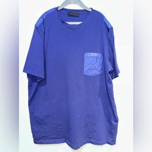 Prada Mens Nylon Pocket Logo T Shirt Medium Navy Blue Cotton Short Sleeve-MINT!